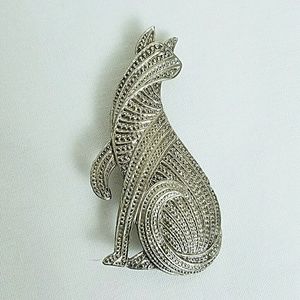 Art Deco Vintage Silver Cat Pin Brooch